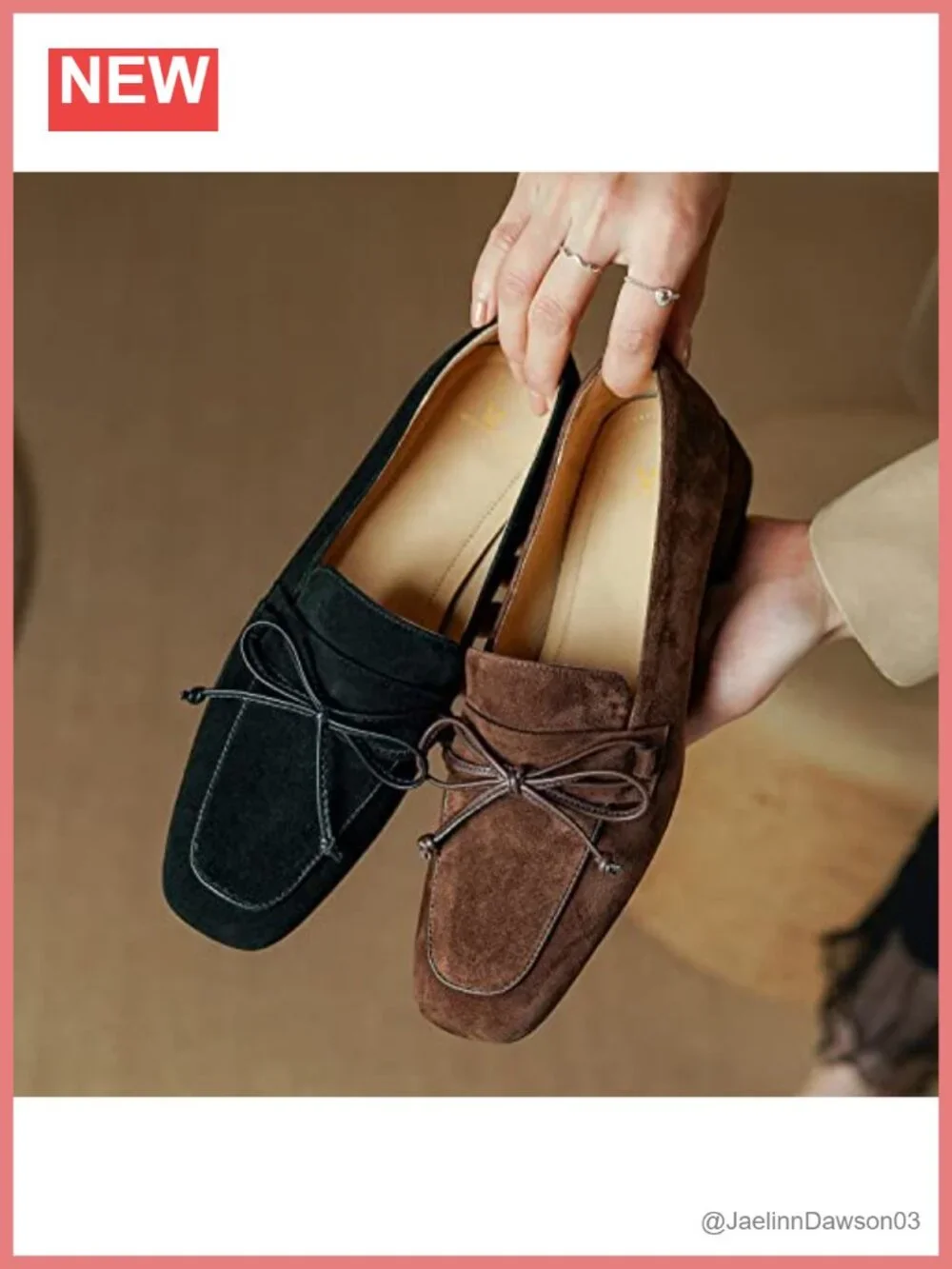 Women's Suede Bow Loafer Heels Comfortable Block Low Heel Slip On Square Toe